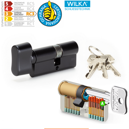 Zylindrischer Sicherheitszylinder mit Knauf ACT WILKA RC3 (schwarz)