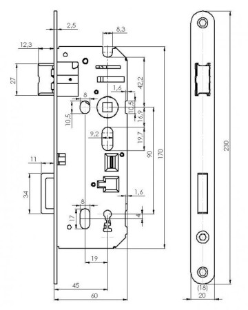 Einsteckschloss ACT 60 mm (90 mm)