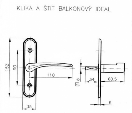 Fensterbeschlag ROSTEX Balkonklinke und -schild IDEAL (CHROM EDELSTAHL)