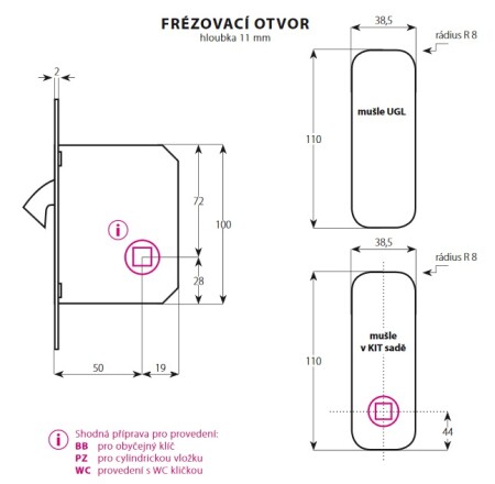 Muschel für Schiebetür TWIN KIT Set Quatro BB (XR, XR-S, XR-I, XR-T, CH-SAT, CH)