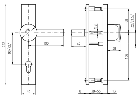 Sicherheitsbeschlag ROSTEX BK 802/O BARYT (CHROME EDELSTAHL)