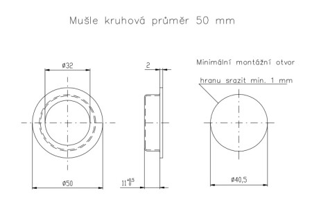 Schale für Schiebetüren ROSTEX runder Durchmesser 50 mm (MATTER EDELSTAHL)