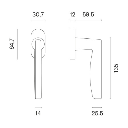 Euro-Fenstergriff MP LUNA - R 7S (OLV PVD - Poliertes lackiertes Messing)