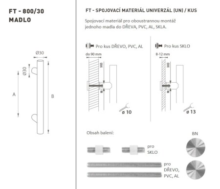 TÜRGRIFF MP Code K00 Ø 30 mm UN - Stück (BN - Gebürsteter Edelstahl)