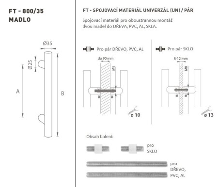 TÜRGRIFF MP Code K00 Ø 35 mm UN - Paar (BN - Gebürsteter Edelstahl)