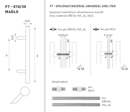 Türgriff MP K10 Ø 30 mm UN - Paar (BN - Gebürsteter Edelstahl)