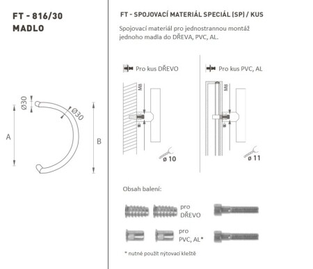 TÜRGRIFF MP Code 816 Ø 30 mm SP - Stück (BS - Mattschwarz)