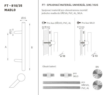 TÜRGRIFF MP Code K10 Ø 35 mm UN - Stück (BN - Gebürsteter Edelstahl)