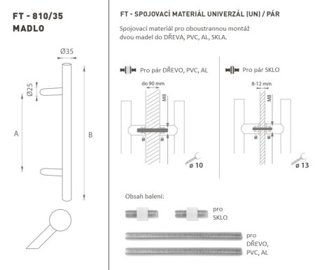 TÜRGRIFF MP Code K10 Ø 35 mm UN - Paar (BN - Gebürsteter Edelstahl)