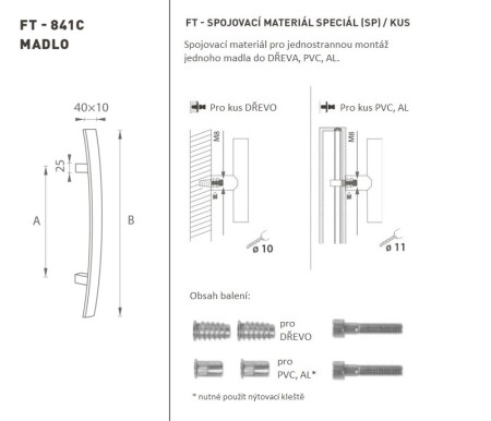 TÜRGRIFF MP Code K41C 40x10 mm SP - Stück (BN - Gebürsteter Edelstahl)