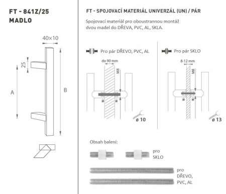 TÜRGRIFF MP Code K41Z 40x10 mm UN - Paar (BS - Mattschwarz)