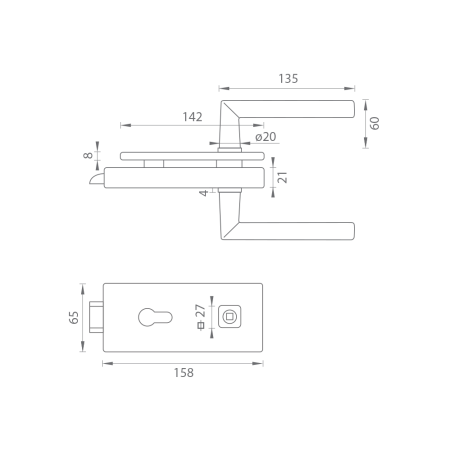 Glasschloss mit Griff MP FAVORIT UNIQUE R8- PZ (BS - Mattschwarz)