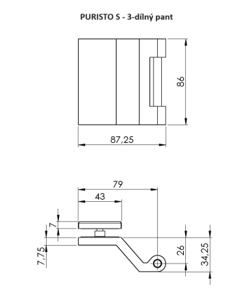 Glastürschloss MP GK - PURISTO S - WC S2L (inkl. Scharniere) - BS - Schwarz matt