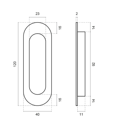 SCHIEBETÜRSCHLOSS MP 1717 OVAL - ohne Loch (BN - Gebürsteter Edelstahl)