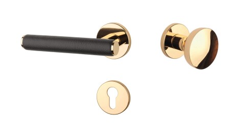 Türbeschläge MP AS - EGERIA - R 7S (OLV - Poliertes lackiertes Messing / braunes Leder)