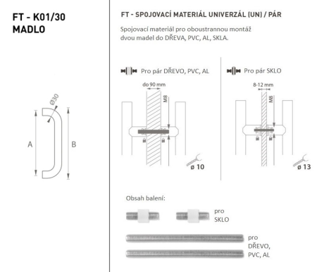 Türgriff MP FT - Code K01 Ø 30 mm UN - Paar (BN - Gebürsteter Edelstahl)