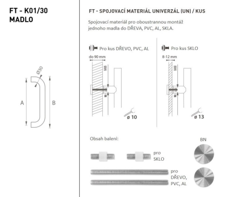Türgriff MP FT - Code K01 Ø 30 mm UN - Stück (BN - Gebürsteter Edelstahl)
