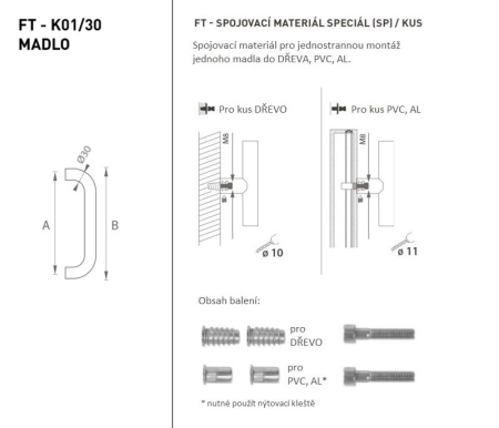Türgriff MP FT - Code K01 Ø 30 mm SP - Stück (BN - Gebürsteter Edelstahl)