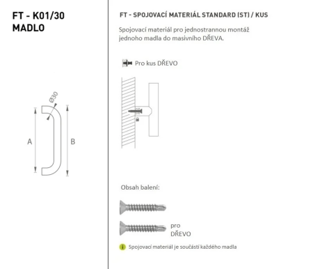 Türgriff MP FT - Code K01 Ø 30 mm ST - Stück (BN - Gebürsteter Edelstahl)