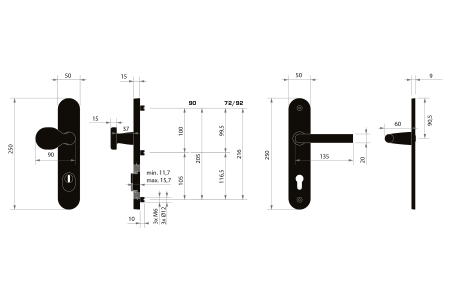 MP MPK Schutzbeschlag - SECURO A01 PLUS - SO M1 FAVORIT (F5 - Schwarz matt) - mit Abdeckung