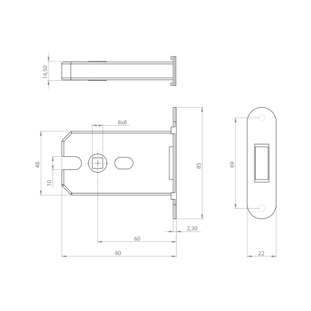 Magnetschloss MP MPK mit Schließblech (BS - Schwarz matt)
