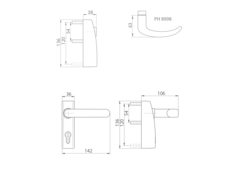 Türbeschläge MP DK - PHT 05 FS BESCHLUSS MIT GRIFF - SHK (Silber)