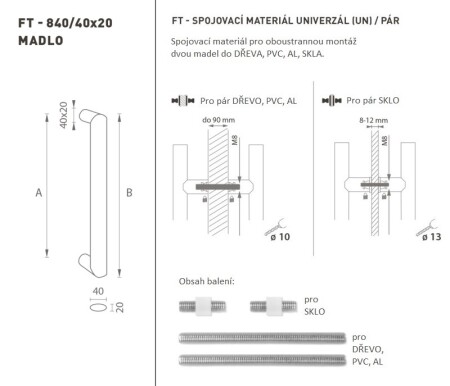 Türgriff MP FT – Code K40 40x20 mm UN (BN – Edelstahl gebürstet) – Paar