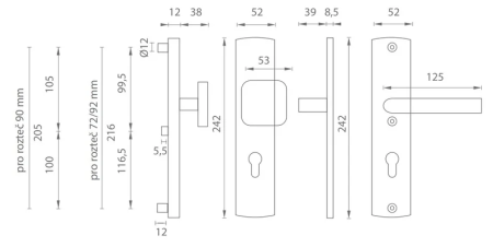 SALE MP AXA Schutzbeschlag - PRESTIGE mit Abdeckung (F1 - natur eloxiert) - PZ Drücker/Drücker - Entfernung 72 mm