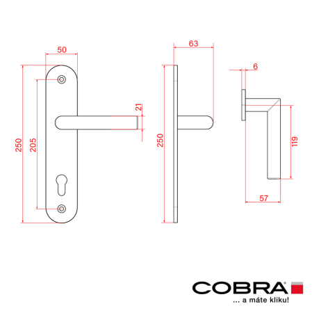 Schutzbeschlag COBRA TOWER S mit VISION Griff mit Abdeckung (F9 - Edelstahl eloxiert)