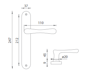 SALE Türbeschlag MP Elegant (OLV - Messing poliert lackiert) - PZ-Griff links/Kugel, Abstand 90 mm