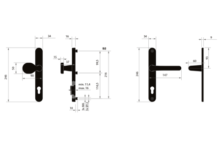 Sicherheitsbeschläge MPK - SECURO A04 - USO M1 COSLAN (F9 - Edelstahl eloxiert)