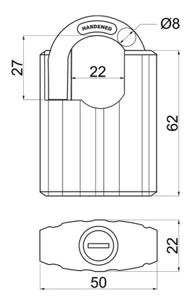 Stahlvorhängeschloss mit Bügelabdeckung RICHTER RV.STONE.50