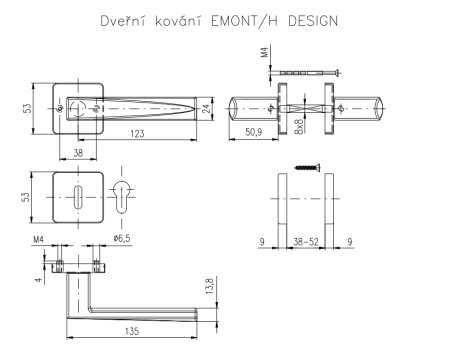 Türbeschlag ROSTEX EMONT/H mit Stiften (TI - KUPFERMATT)