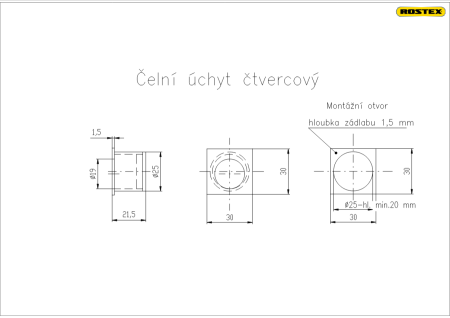 Quadratischer Frontgriff ROSTEX (Platin matt)