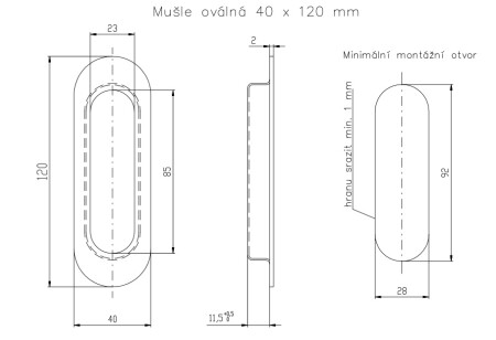 ROSTEX ovale Schiebetürschale 120x40 mm (MATTSCHWARZ)